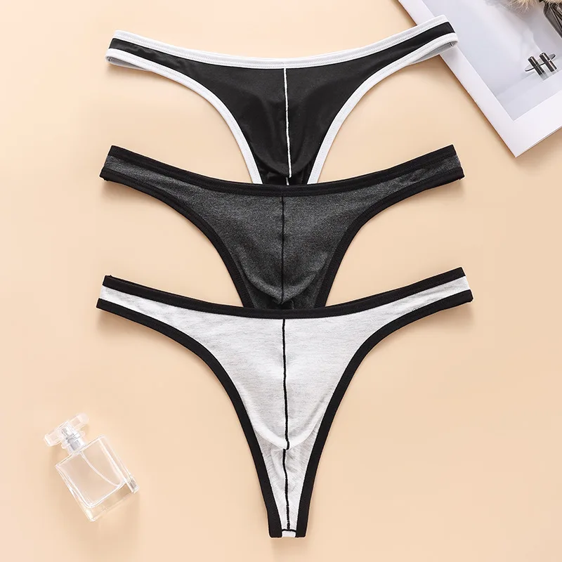 

Sexy Men Bugle Pouch Thong Simple Color-block Edge T-back G-String Lingerie Underwear Tanga Hombre Low Rise Bikini Panties