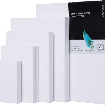 4pcs Set of Stretched White Blank Canvas, Primer, 100% Cotton, Economical Value Package, Suitable for Acrylic and Oil Painting
