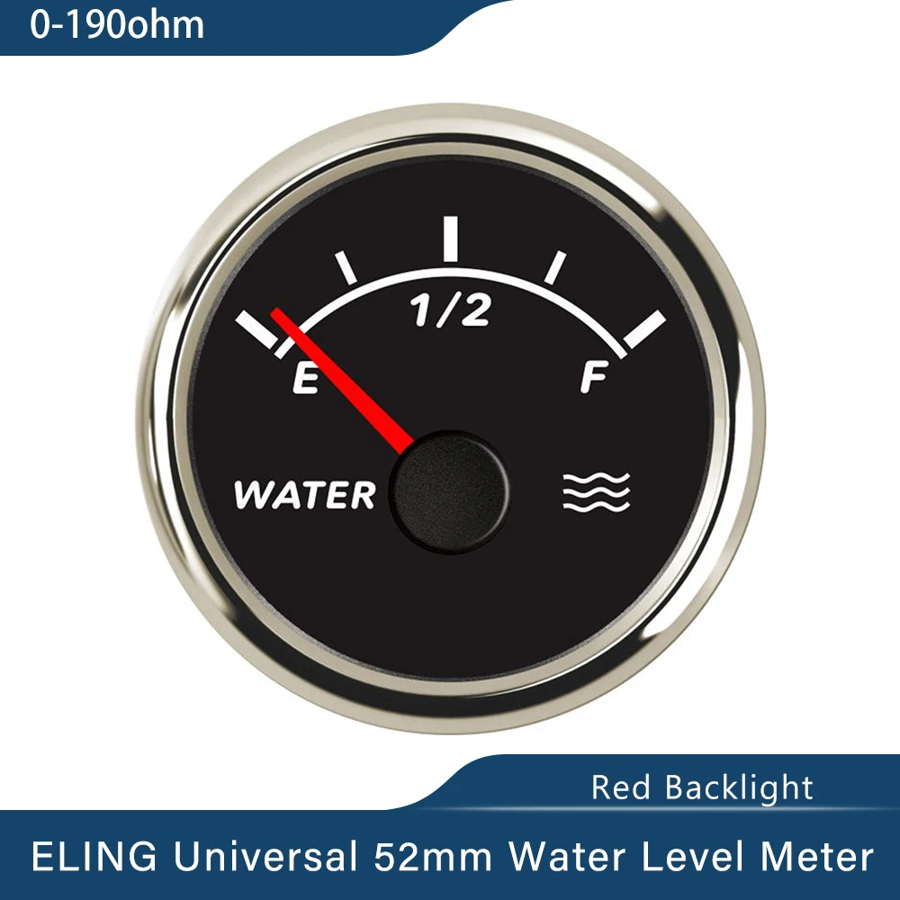 Universal 52mm Water Level Gauge Meter Signal 0-190ohm 240-33ohm with Red Backlight for Car Boat 9-32V