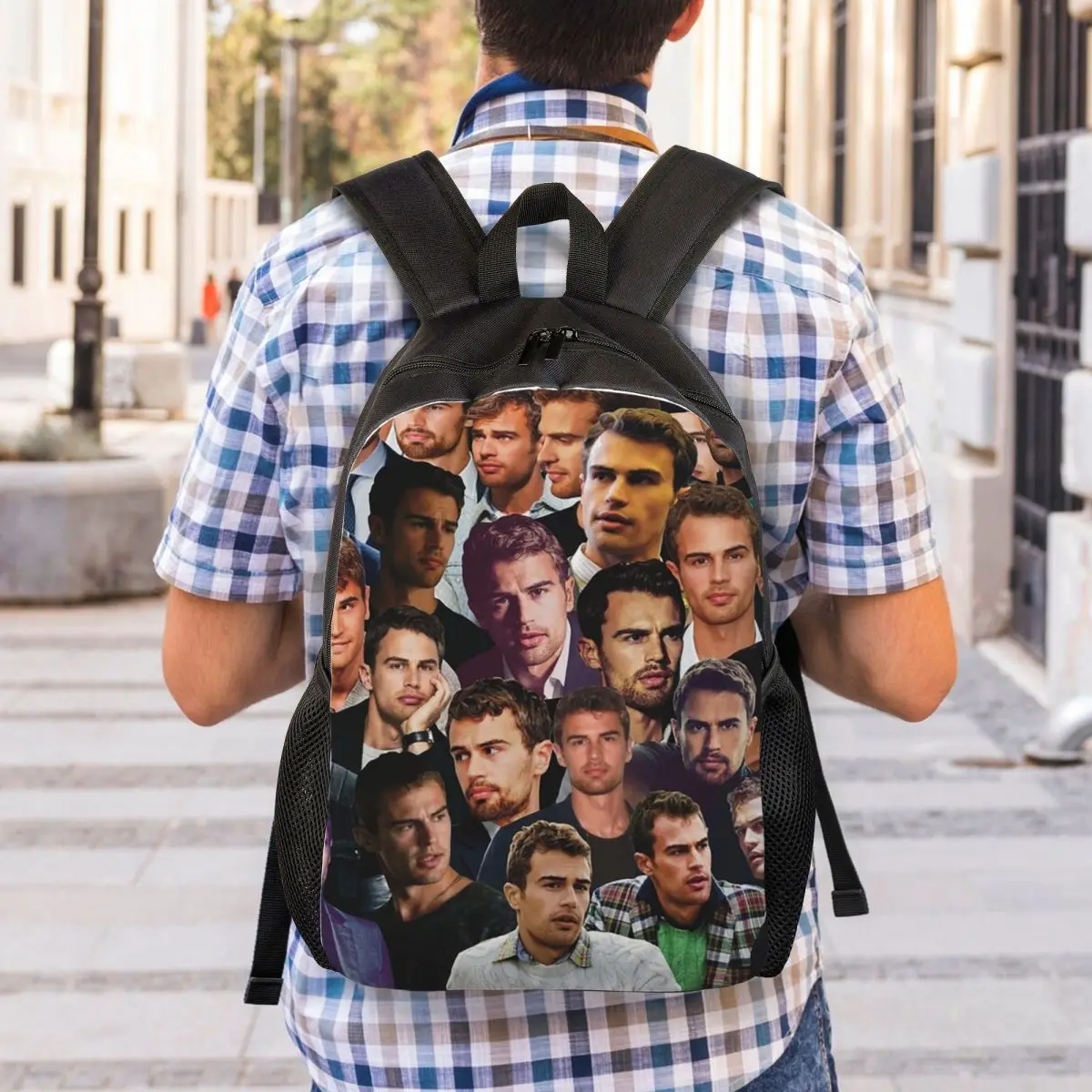 Theo James Photo Collage Backpack Student Boys Girls BookBag School Bag Computer Shoulder Bags