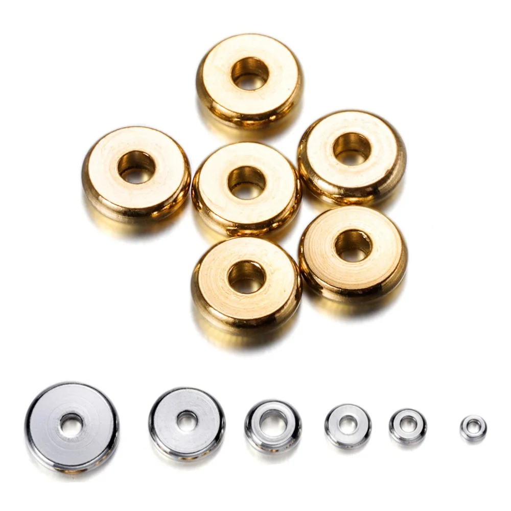 20/50Pcs 3-10mm Gold Color Stainless Steel Round Flat Crimp End Bead End Stopper Spacer Beads for DIY Jewelry Making Accessories