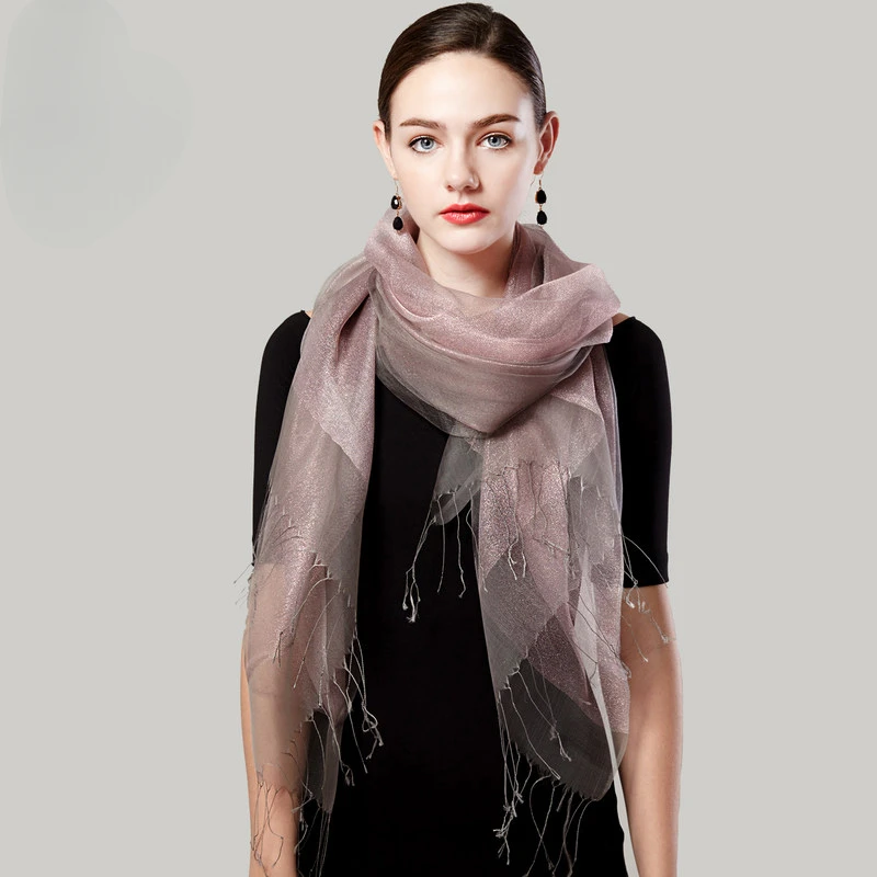 

Women's Scarf Double-Layer LongExquisite Fashion Lightweight Versatile Mulberry SilkShawl Four Seasons Universal Business Casual