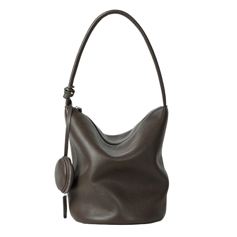 Elegant Timeless Work Bucket Bag for Women Genuine Leather Luxury Tote Top Handle Large Capacity Adjustable Shoulder Strap