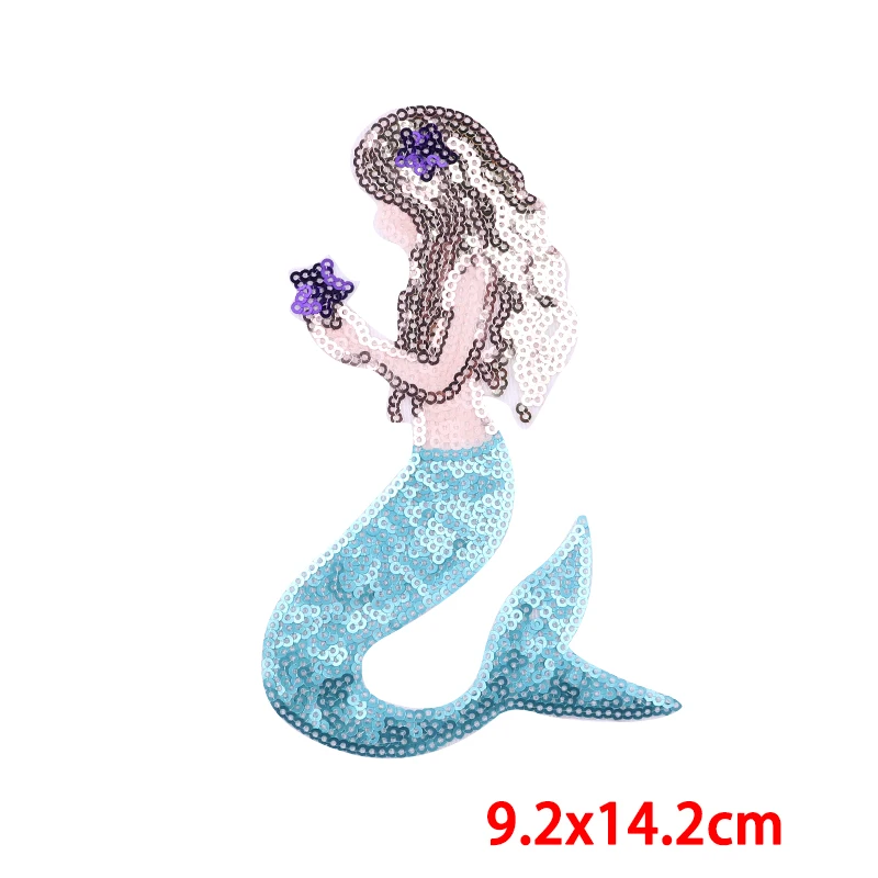 Mermaid Patch Sequins Patches On Clothes Sew/Iron on Patches For Clothing Stickers Cartoon Fusible Patches For Clothes Jeans DIY