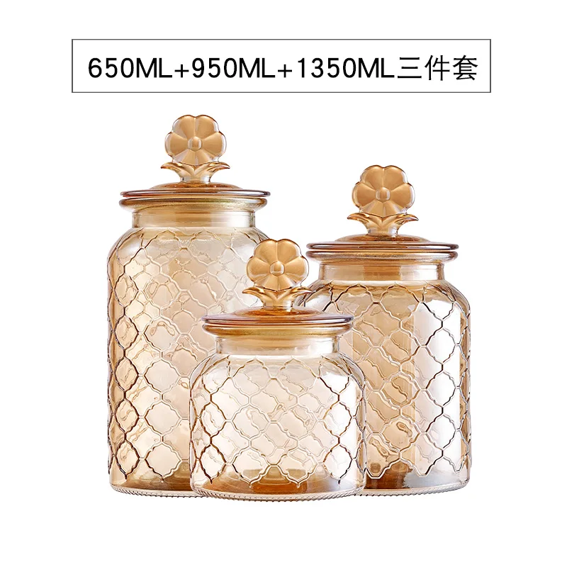 Glass Bottle Sealed Jar Amber with Lid Kitchen Food Nuts Candy Storage Decoration Ornaments