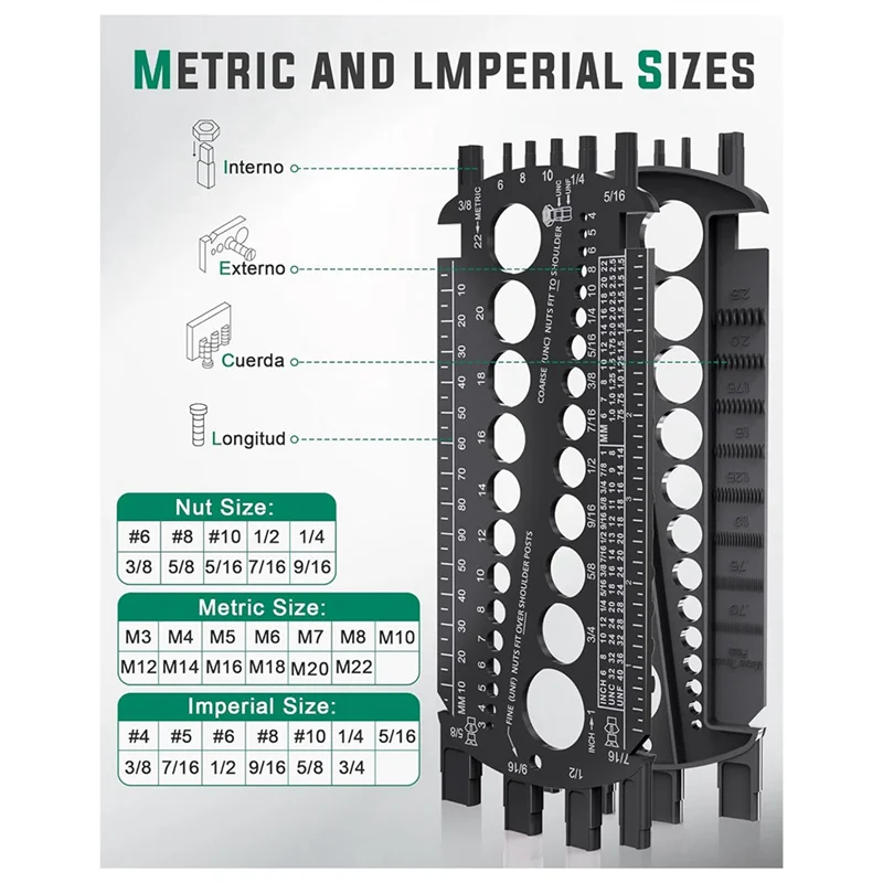 

A79Z-Bolt Gauge (Metric And SAE),Bolt Sizer For Quickly Sizing Nuts And Bolts, Plastic Bolt Measuring Tool,Thread Gauge