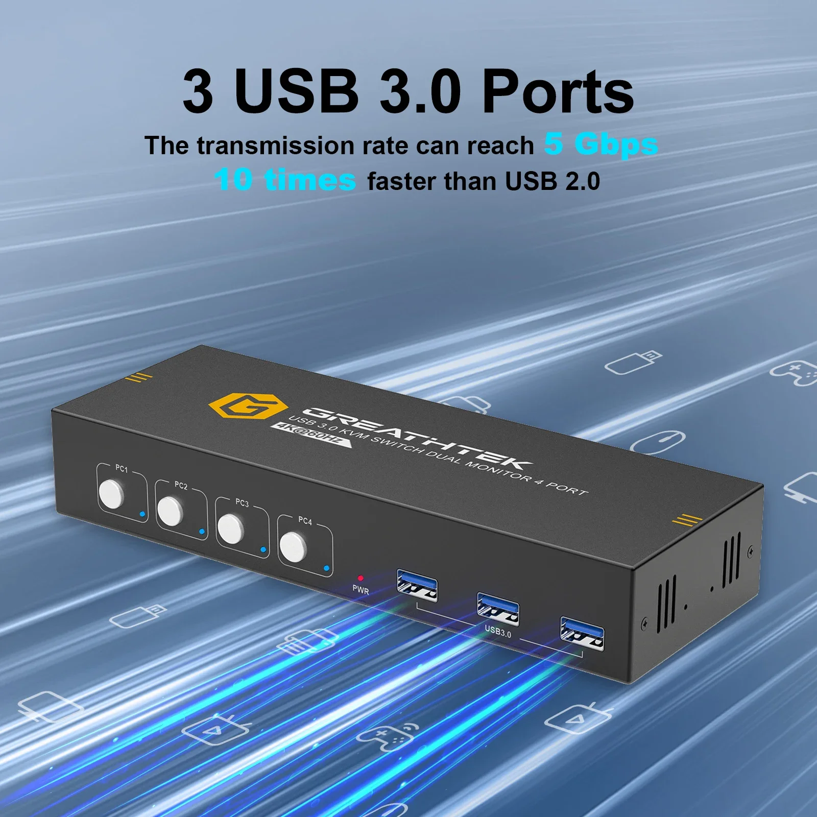 Dual Monitor Hdmi Kvm Switch 4 Poorten Usb 3.0 4K @ 60Hz Kvm Switches 4in Dual Out Hdmi 2.0 Automatische Edid Aanpassing