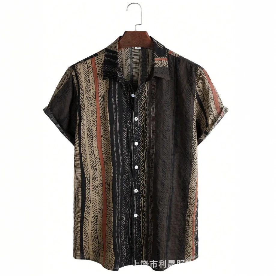 Vintage Vintage Shirt in Vintage Earth Color Niche Forest Style Oil Painting Men's Beach Short Sleeved Shirt image 3