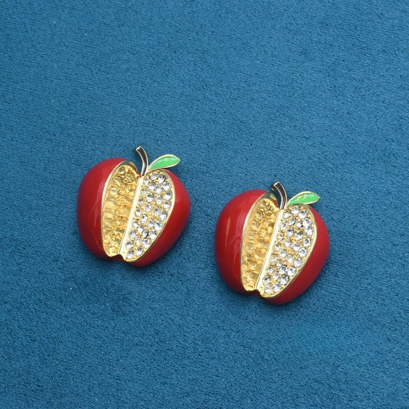 

Middle Vintage French Style Retro Rhinestone Paved Red Enamel Craft Apple Stud Earrings for Women Gifts for Girls Cute Ear Rings