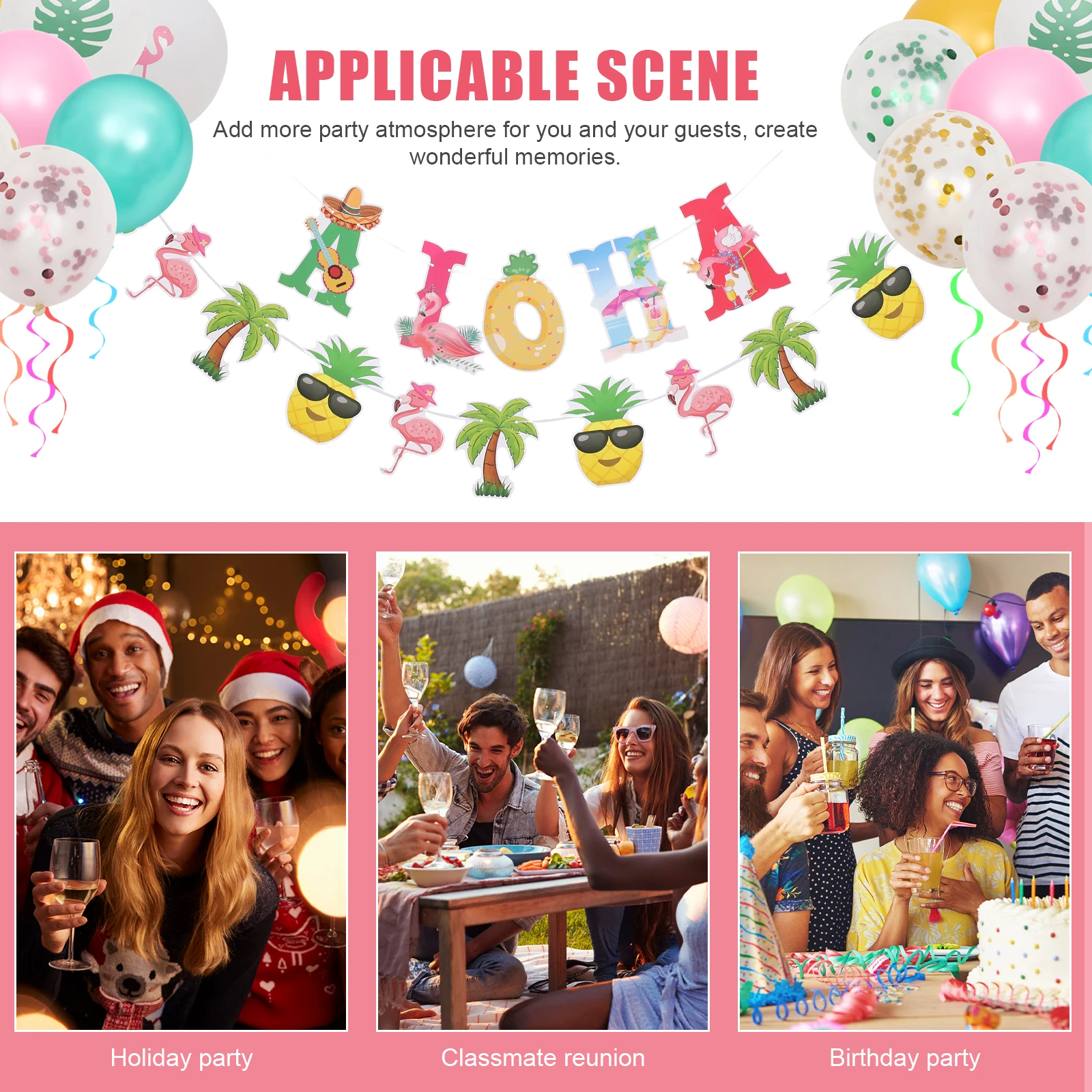 

Party Decoration Balloon Reusable Hawaii Banner Cake Topper Supplies Bright Colors For Kitchen Door Stairs