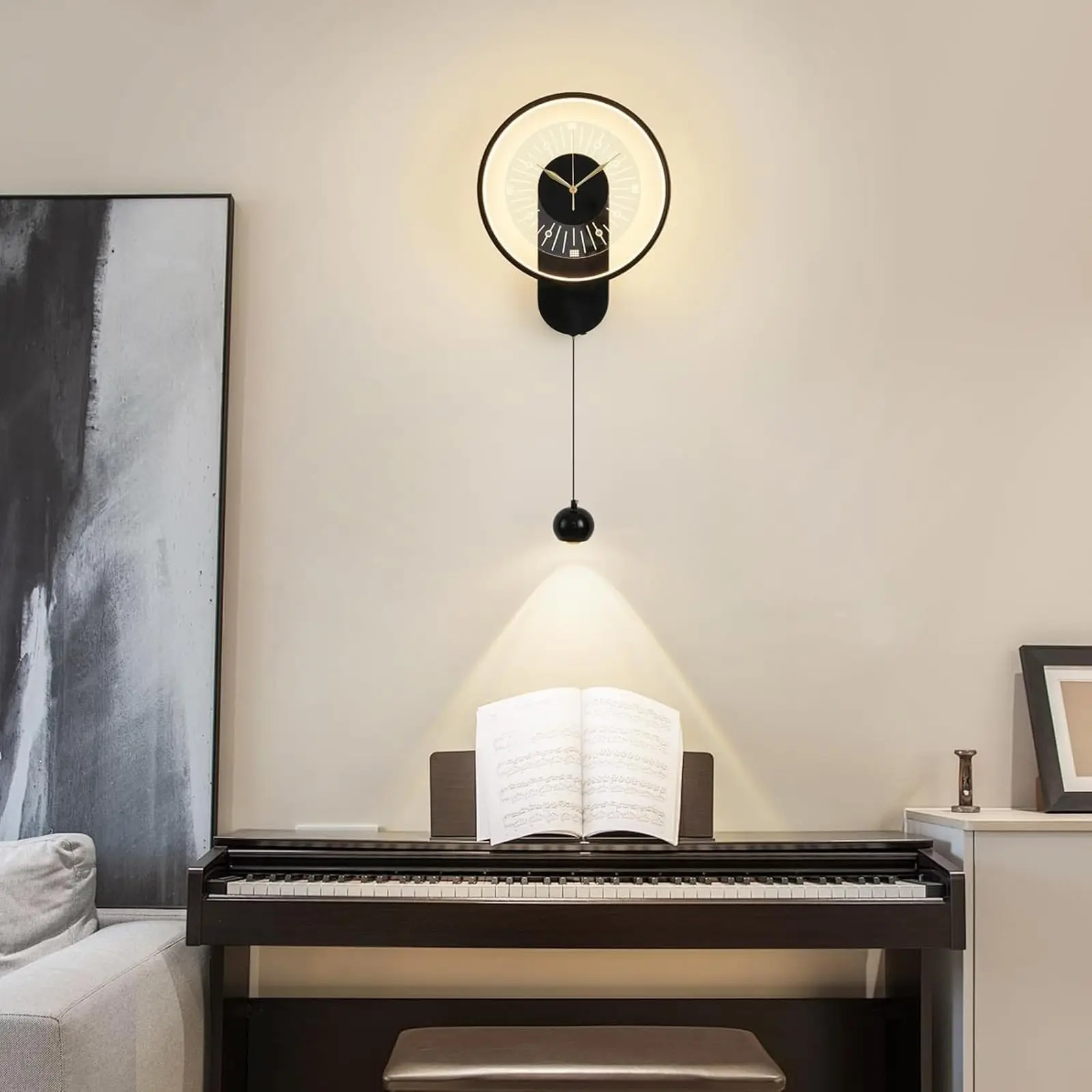 LED 3-Color Dimmable مع شمعدان حائط مزخرف على مدار الساعة، حديد وأكريليك، مصباح جداري إبداعي أسود حديث لغرفة النوم بجانب السرير #3