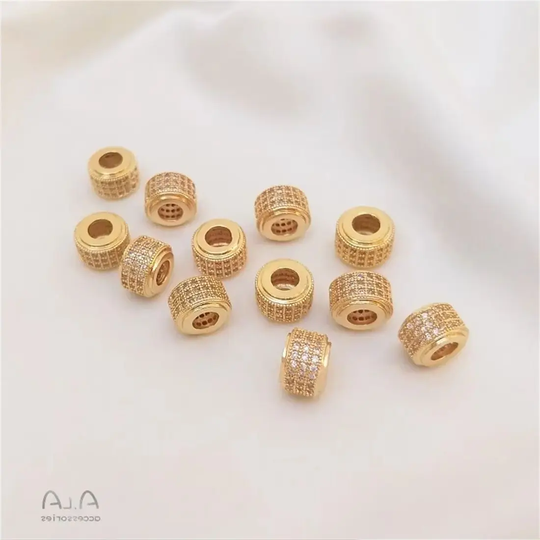 

14K Gold-Color Micro-inlaid Zircon Roadway Pendant Wheel Beads Cylindrical Beads Handmade DIY Jewelry Accessories C202