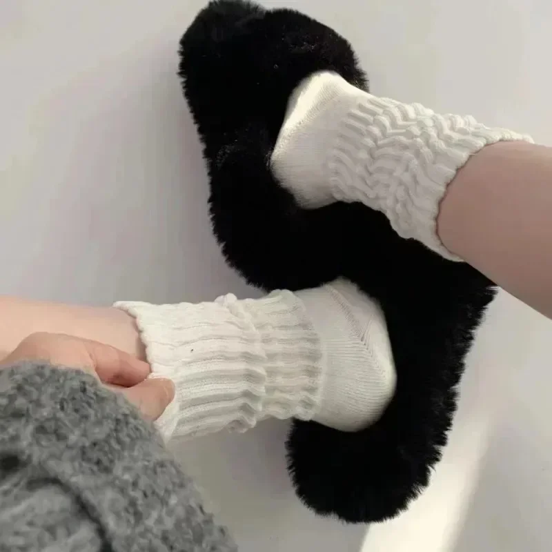 Y2K Lolita Long Socks for Women Girls Winter Warm Thicken Solid Color Knitted Sock Korean Style Crochet Boot Cuffs Stockings Sox