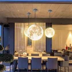 Nordic Modern Creative Full Moon outdoor Chandelier Retro Personality Art Ball Moon Led Pendant Light Home Decor Hanging Lamp