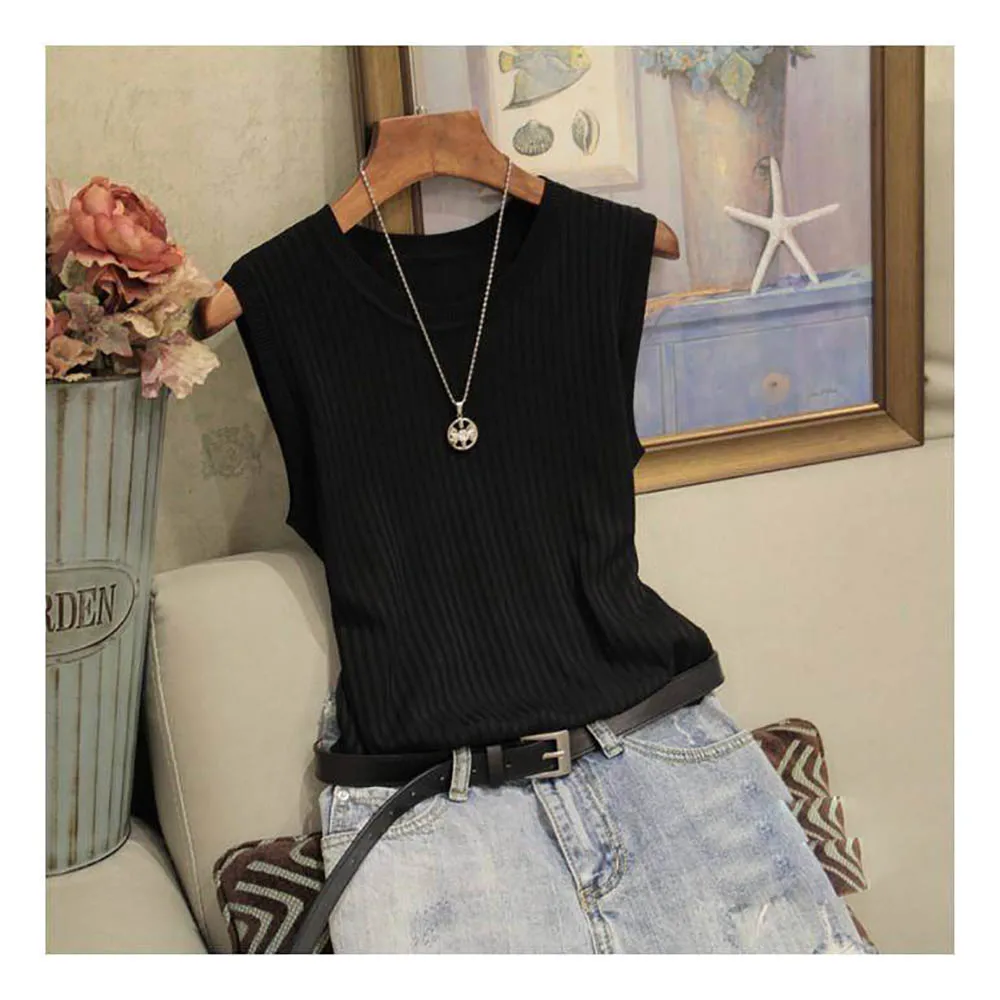 Fashion Woman Knitted O-neck Vests  Blouse 2022 Summer Sleeveless Blouse Women Shirt Clothes Womens Tops Tank Blouses Solid Vest