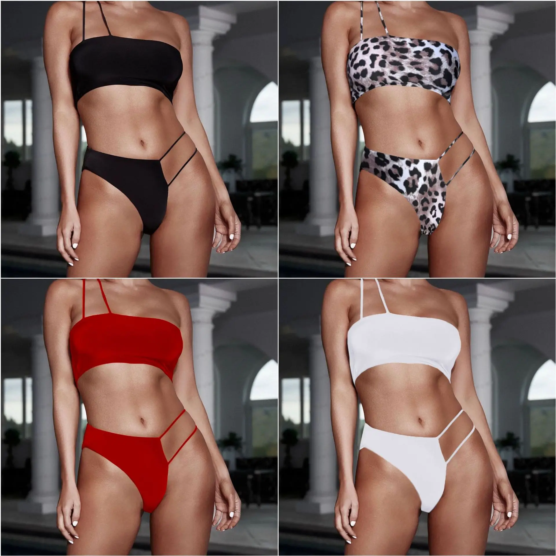 

Irregular One-shoulder Bikini Vintage Print Sexy Bikini Ladies Split Swimsuit 2022 New Fashion Swimming Suit for Women