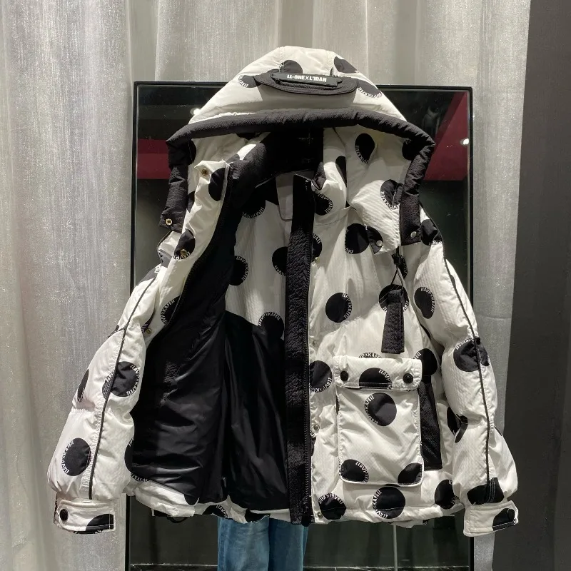 Chaqueta de plumón de lunares con estampado de moda versión coreana para mujer chaqueta de plumón de pato blanca fina gruesa de invierno exquisita