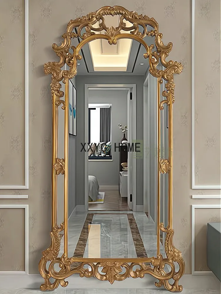 

French Style Full-Length Mirror Cloakroom American Retro Floor Dressing Mid-Ancient European Baroque Large Mirror Wall Hanging