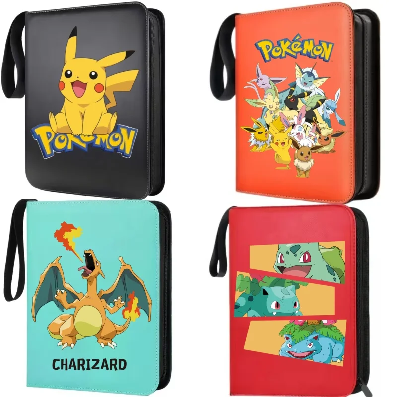 

Anime Peripheral Pokemon Figures Game Zipper Loose Leaf Collection Card Charizard Pikachu Cartoon Print Collection Card Storage