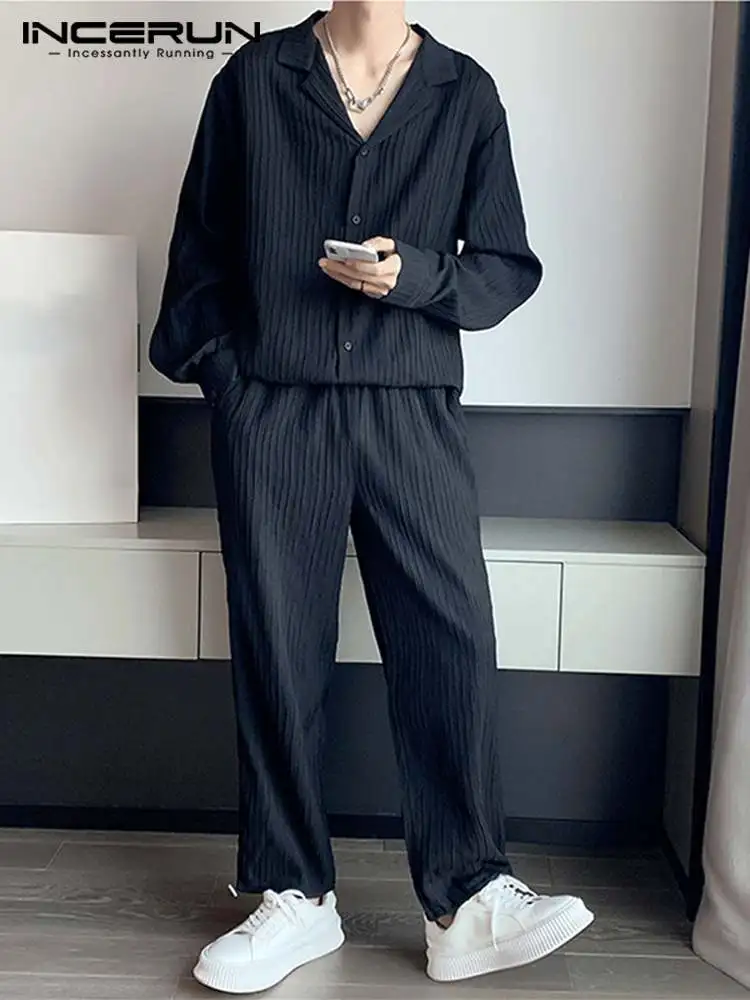 Fashion Casual Style Men Sets INCERUN Hot Sale Long-sleeved Shirts Trousers Sets Stylish Men\'s Striped Suit 2 Pieces S-5XL 2023