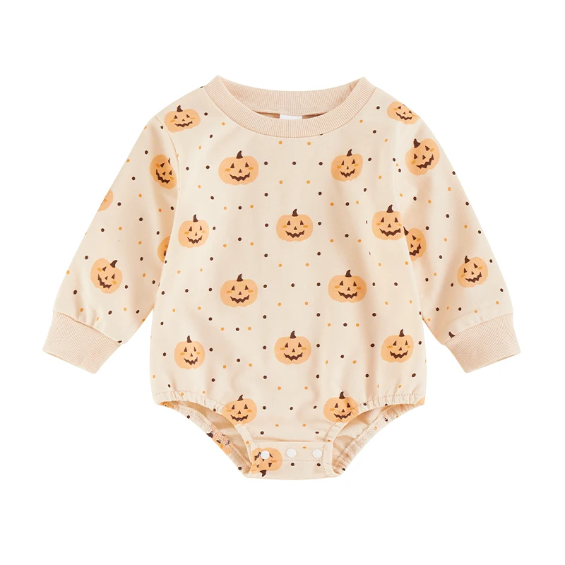 

MAHUAOYIXI Toddler Baby Halloween Sweatshirts Rompers Pumpkin Print Round Neck Halloween Outfits Infant Baby Boys Girls Long