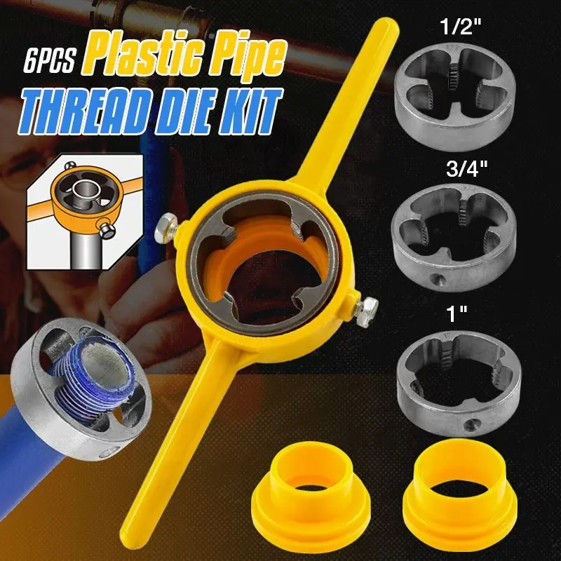 6PCS Plastic Pipe Thread Die Kit 60° Taper Pipe Threader 1/2