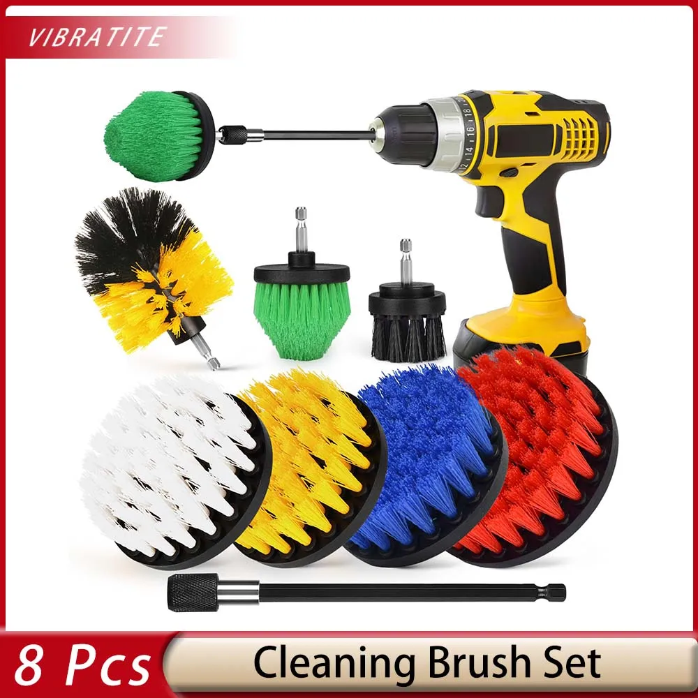 

8 Pcs Drill Brush Attachment Set 7Pcs 1/4in Power Scrubber Brush + Extend Long Attachment Brush Drill Attachment Power Cleaning