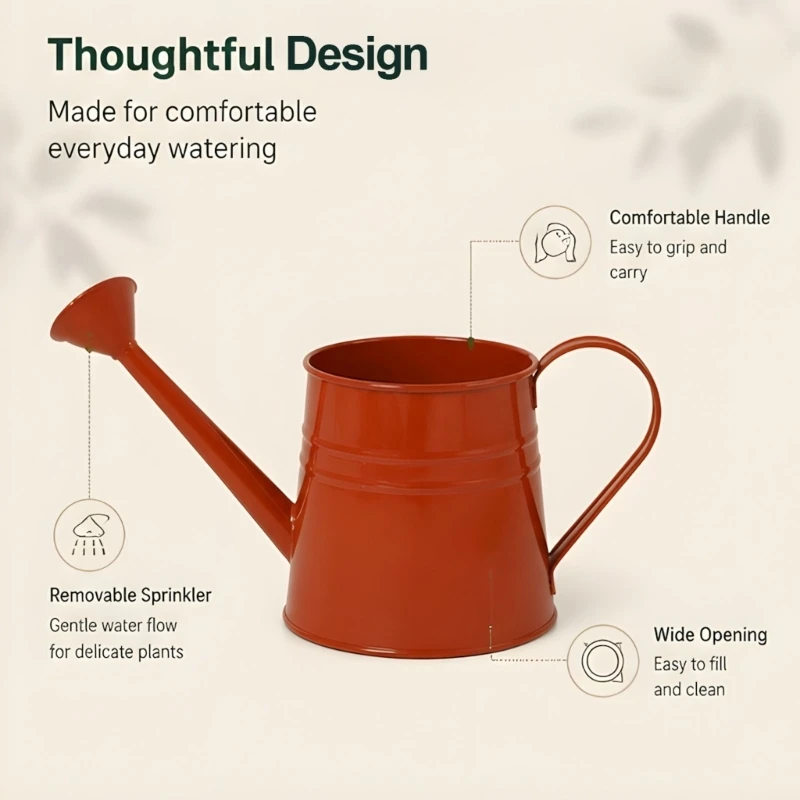 Metal Watering Can With Long Neck for Indoor Pots, Garden Watering Pot With Sprinkle Rose and Top Handle for Balcony Pots C7AC