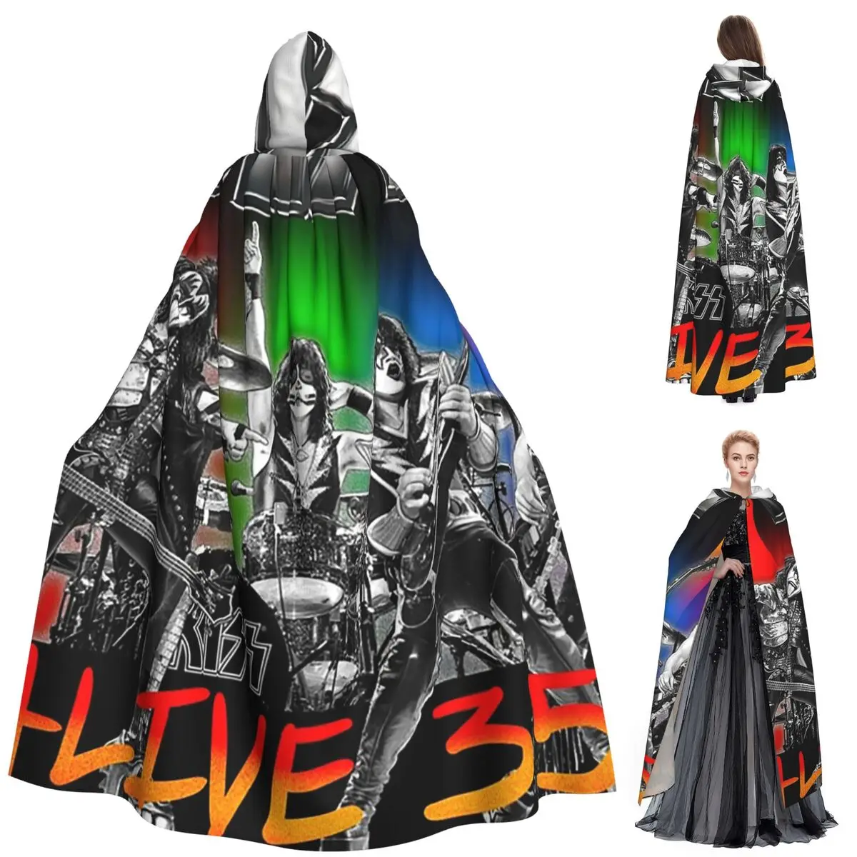 

Тяжелый металл рок-музыкальная группа поцелуй длинный плащ с капюшоном ведьма средневековый костюм косплей накидка Хэллоуин пальто для взрослых унисекс