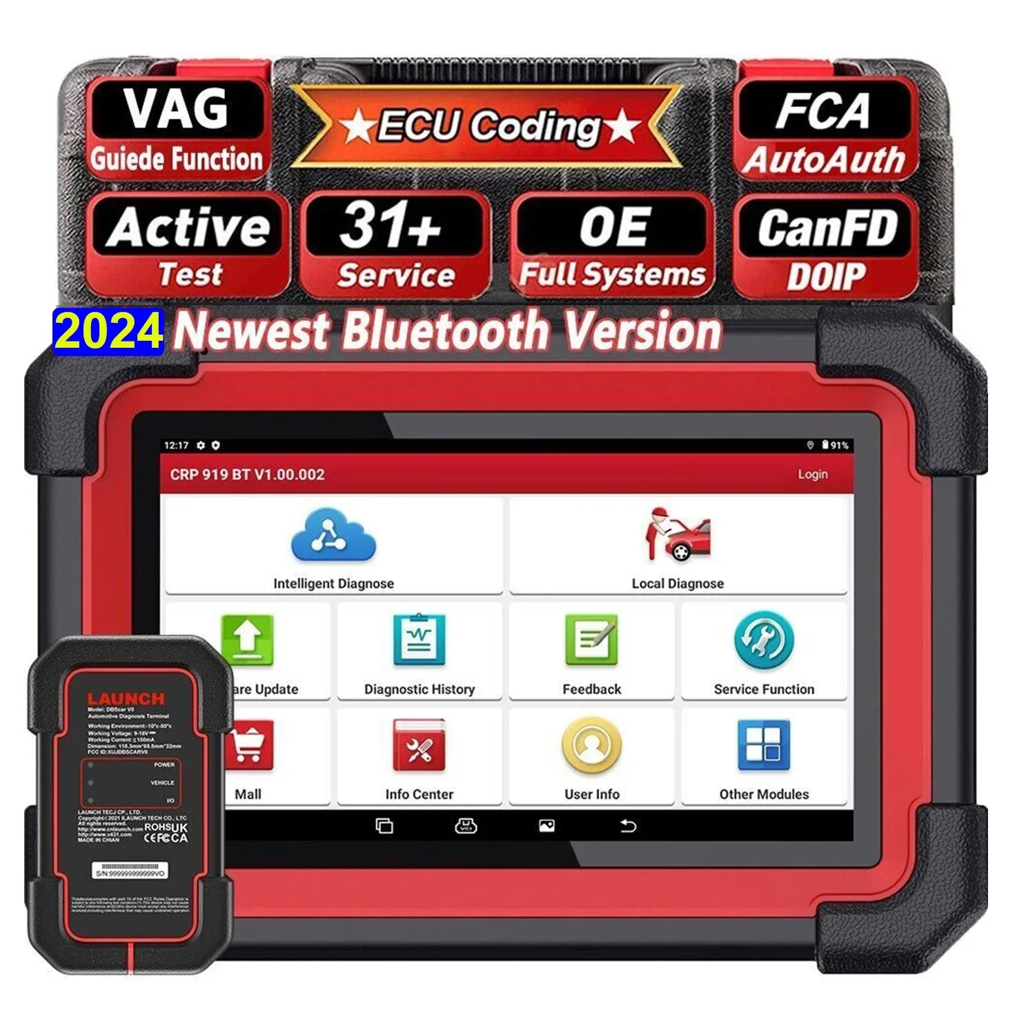 Launch Original CRP919E BT Bi-directional Professional Diagnostic Tool For All Cars OBD2/EOBD Code Reader 2 Years Software Free