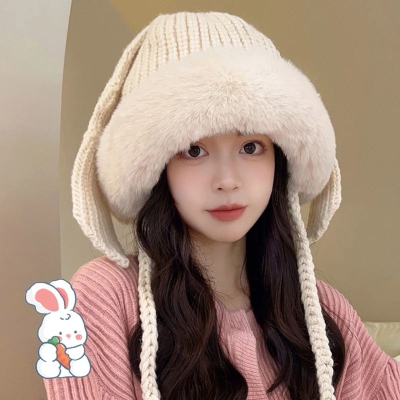 

Bunny Ear Shape Hat Elastic Windproof Hat Ear Protections Hat Warm Fluffy Winter Cosplay Cycling Skiing Supplies