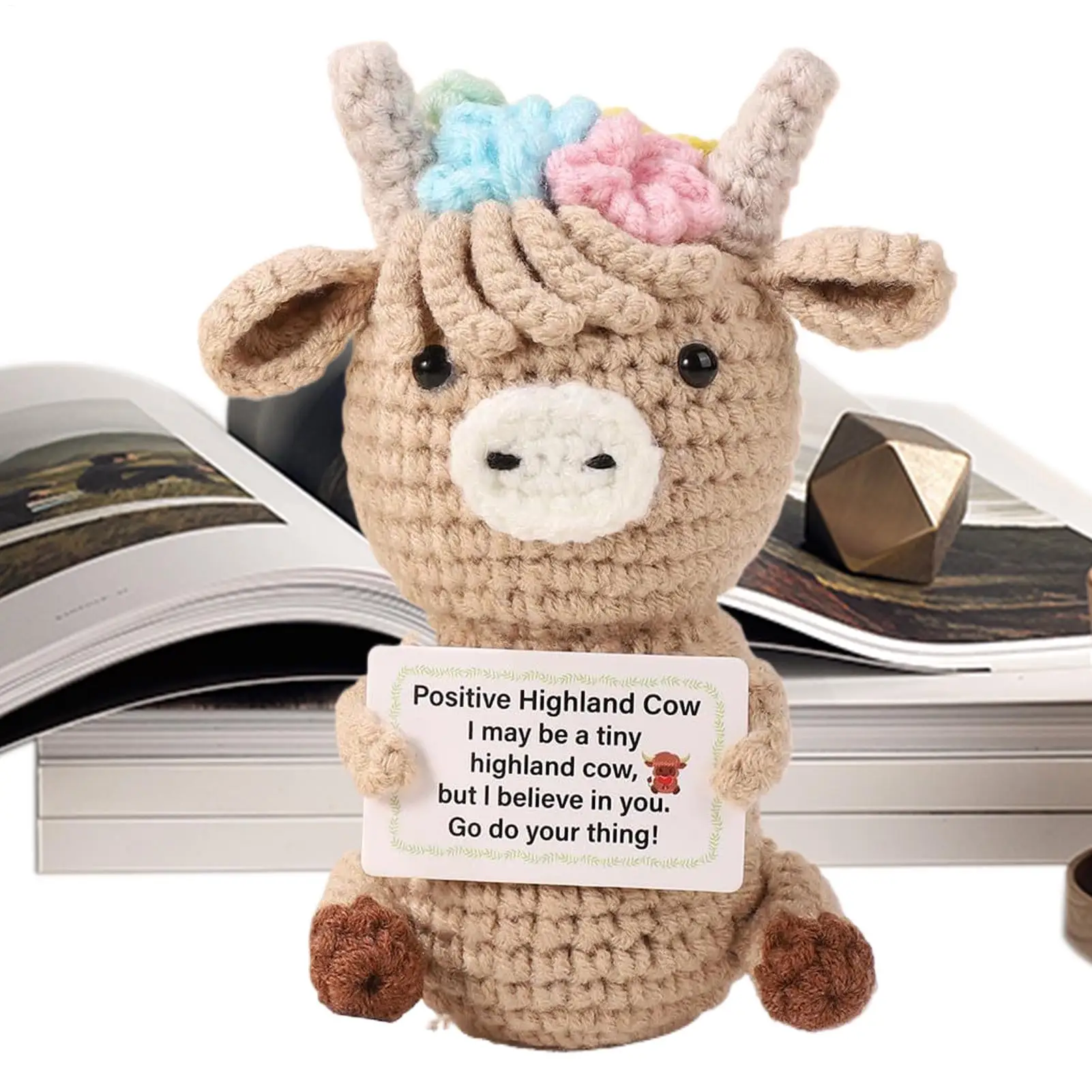 دمية كروشيه هايلاند بقرة لطيفة عاطفية دمية كروشيه صغيرة إيجابية تماثيل زخرفية #1