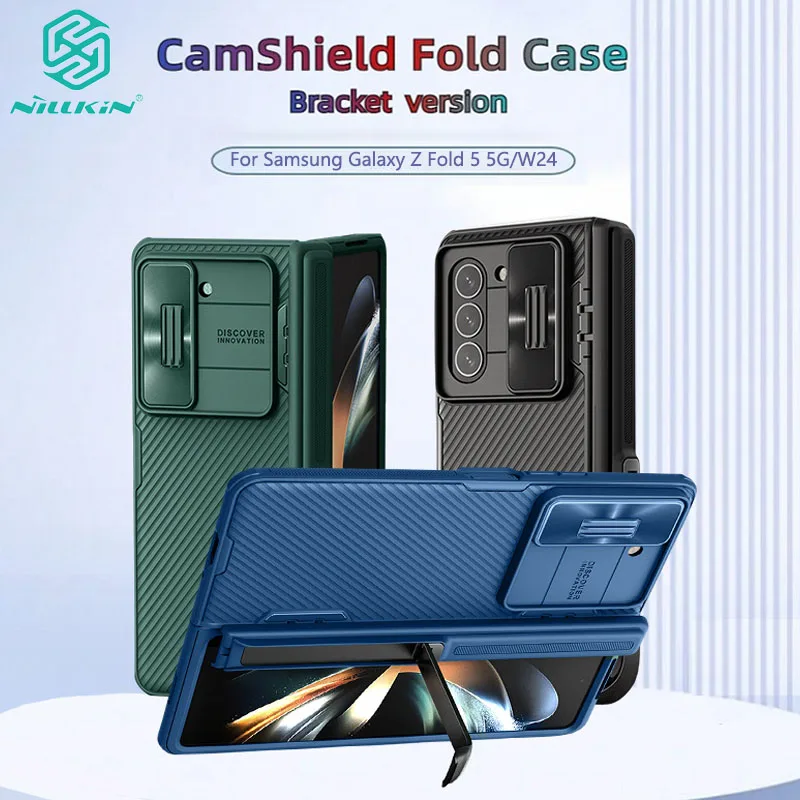 

For Samsung Galaxy Z Fold 5 NILLKIN CamShield Fold Case Bracket version Kickstand Slide Lens Silicone Frame Camera Protect Cover