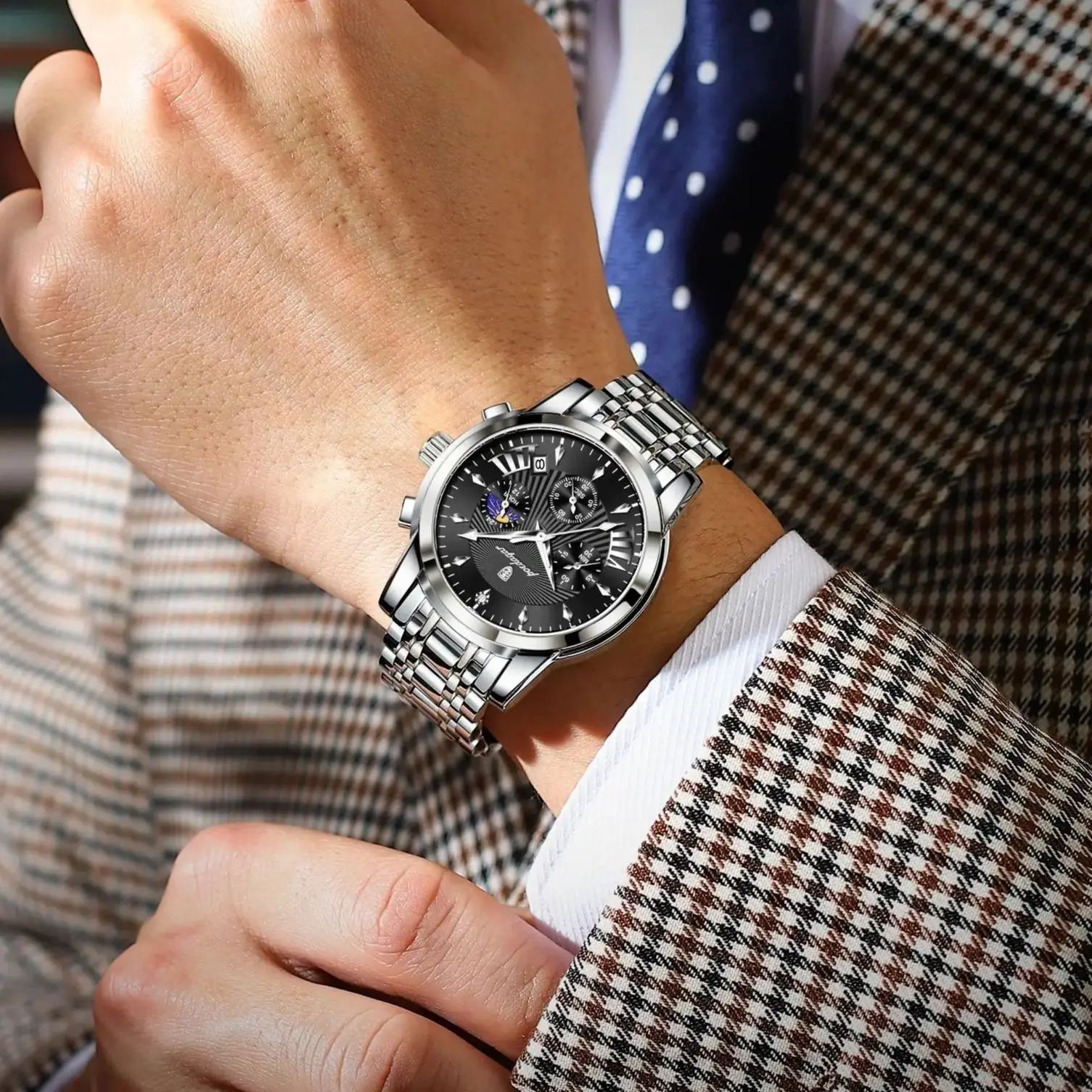 POEDAGAR الأصلي العسكرية الرجال الساعات مقاوم للماء مضيئة تاريخ كرونوغراف رجل ساعة الفولاذ المقاوم للصدأ ساعات كوارتز رجالية Reloj #6