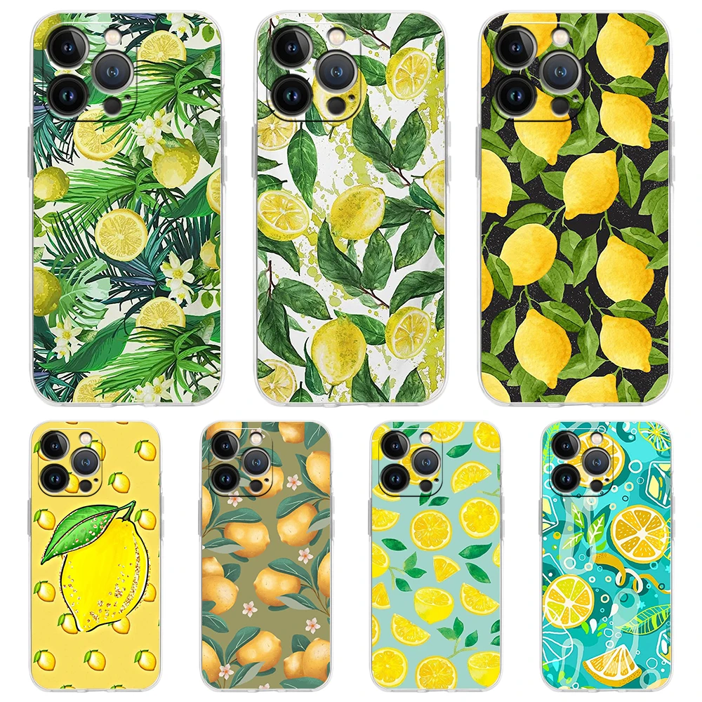 

Mediterranean Lemon Phone Case for iPhone 16 15 14 13 12 Pro Max Cover Transparent for iPhone 11 Pro Max 7 8 Plus XS XR Shell