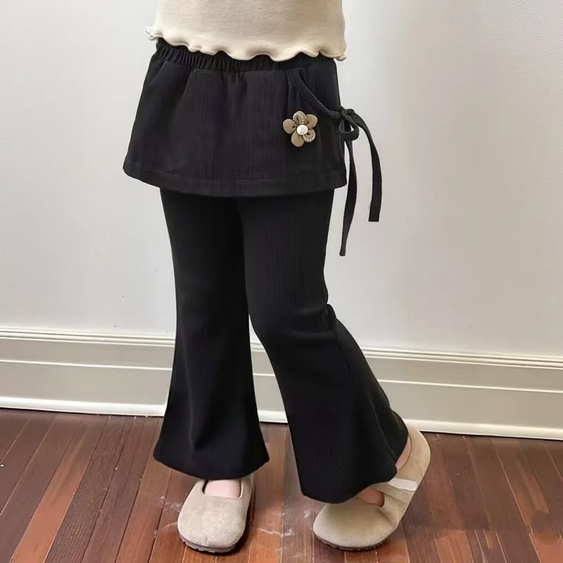 Spring Autumn Winter New Girls' Fake Two-Piece Flared Pants Slim-Fit High-Waist Skirt Pants for Kids Slightly Flared Pants