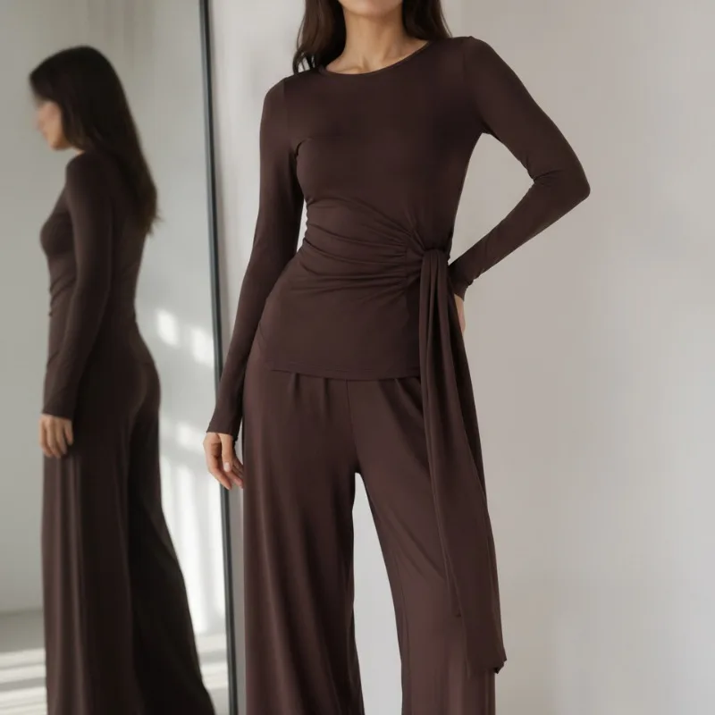 2026 New Autumn Knitted Pajama Set, Versatile Two-Piece Loungewear Indoor Outdoor Wear Wholesale Available L Size