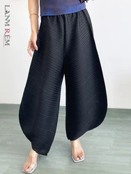 LANMREM Designer Pleated Pants For Women High Waist Solid Color Wide Leg Trousers Casual Female Clothing 2024 Autumn  New 2YA756