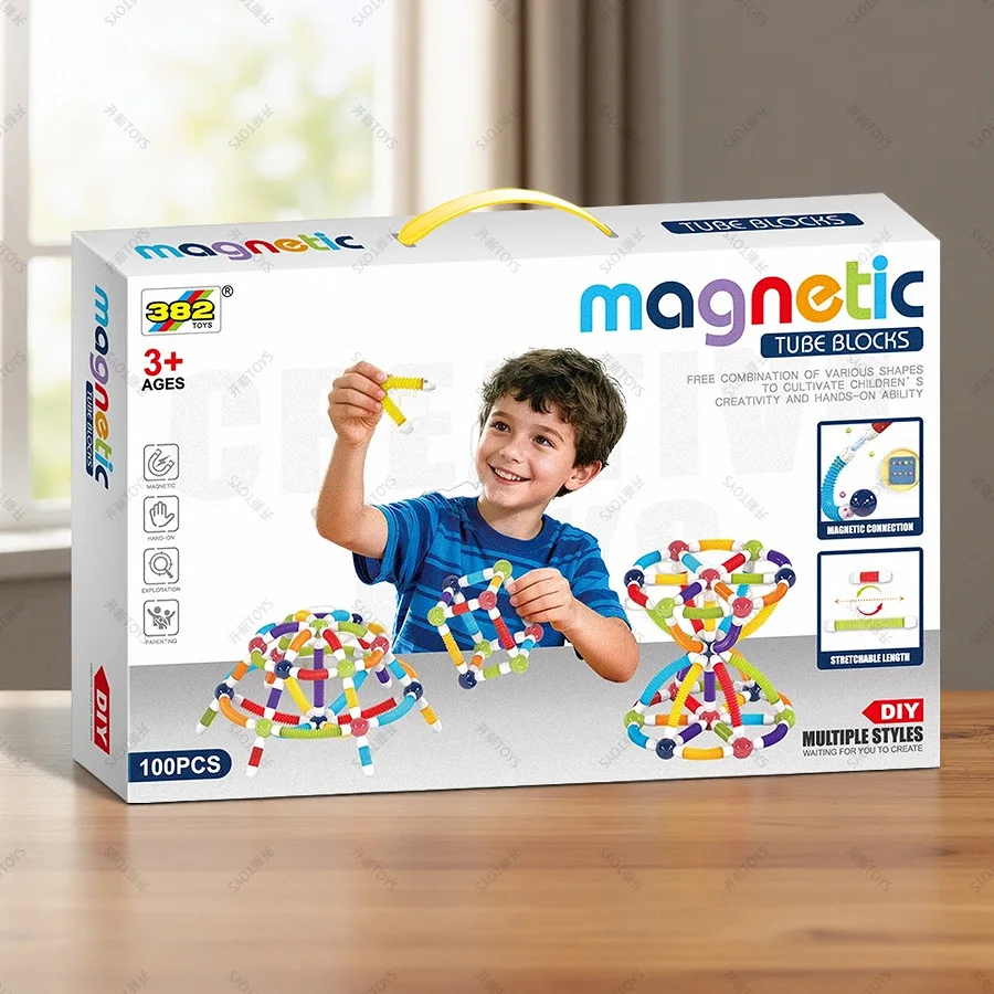 

Retractable Magnetic Rod Building Blocks Set 3D DIY Accumulation Toy Hands On Puzzle Assembly Educational STEM Toy Gift for Kids