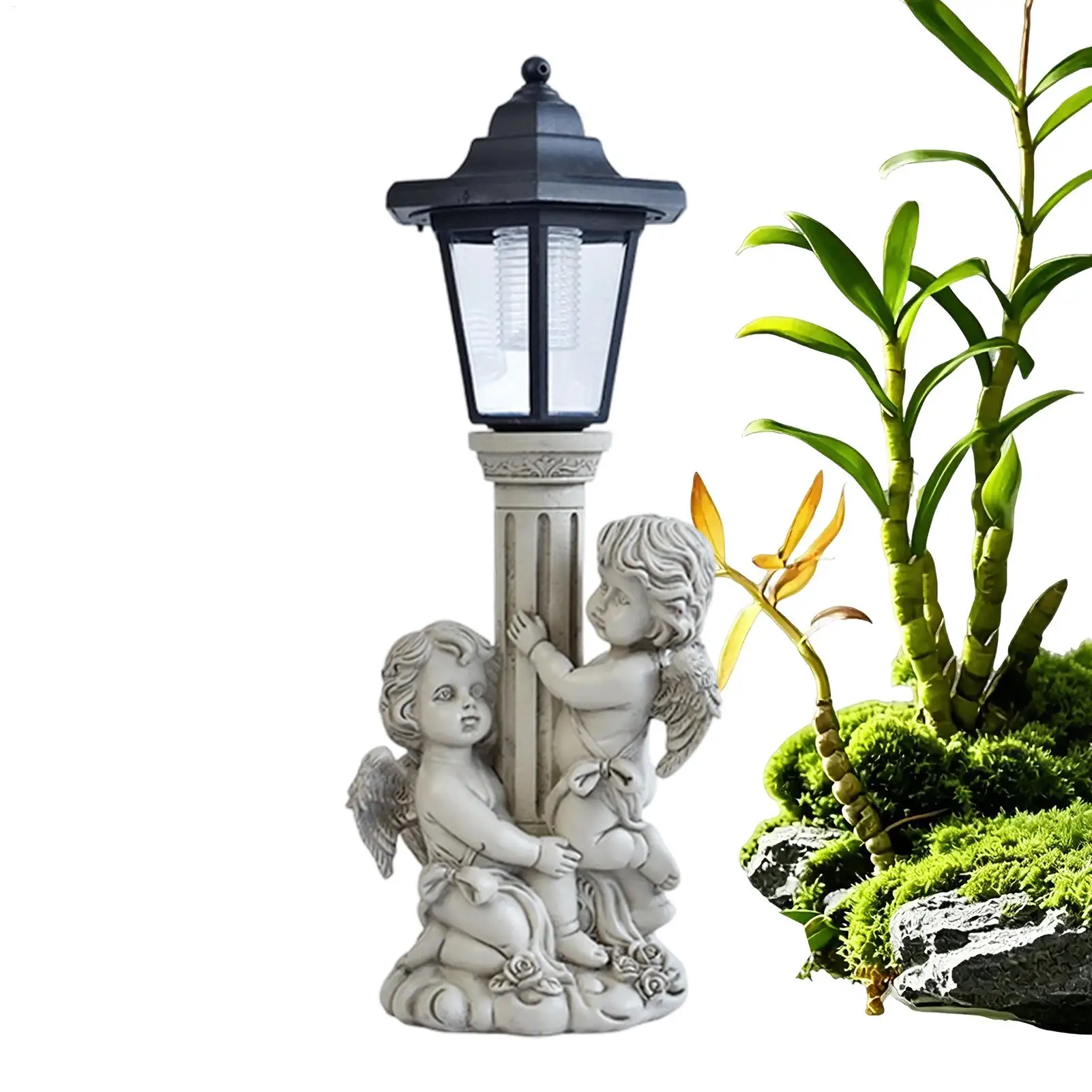 Garden Statues Light Up Auto On/off Resin Sculpture Lighting Outdoor Statues With Solar Lantern For Home Garden Yard Lawn