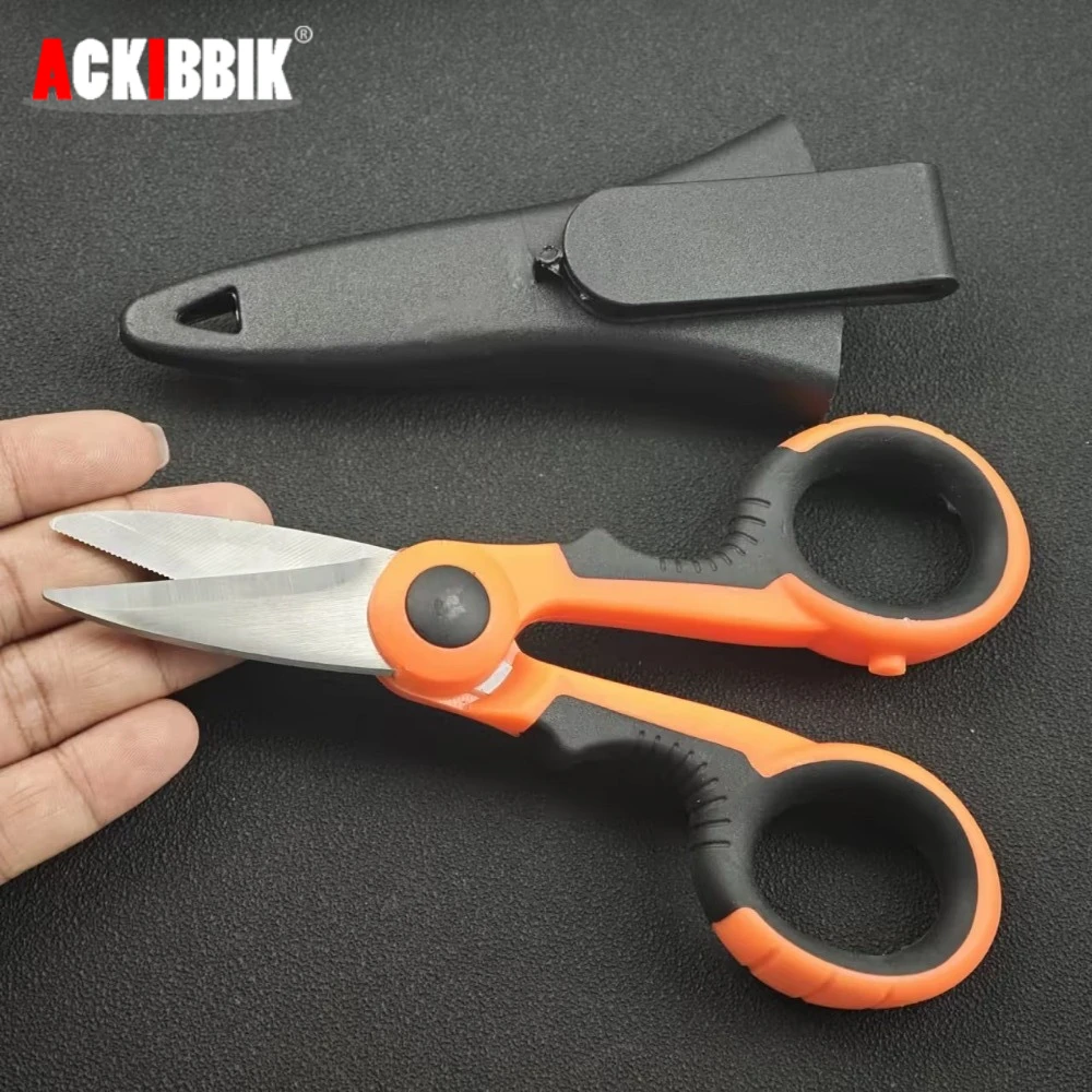 

1 шт., ножницы для рыбалки на открытом воздухе с чехлом, ножницы для рыбалки из нержавеющей стали, плоскогубцы, резак для лески из полиэтилена, ножницы для электрика