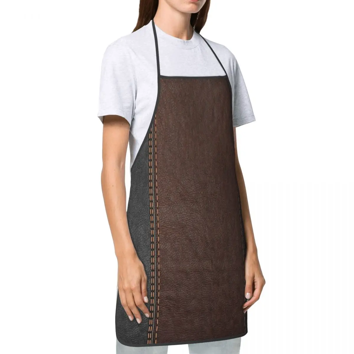 Vintage Black And Brown Stitched Leather Apron for Women Men Bib Medieval Style Cooking Kitchen Tablier Cuisine Chef Gardening