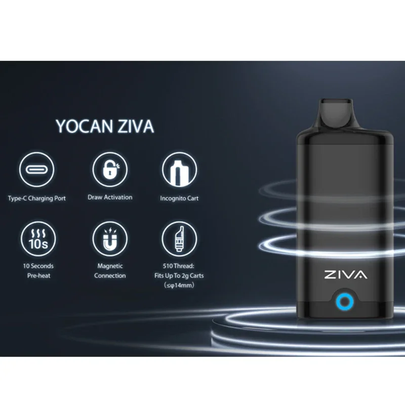 Nowa inteligentna przenośna bateria Yocan Ziva Vape Mod 650mah 10S wstępnie podgrzewane pudełko Vape 2.6V/3.2V/3.8V (kartry nie są dołączone)