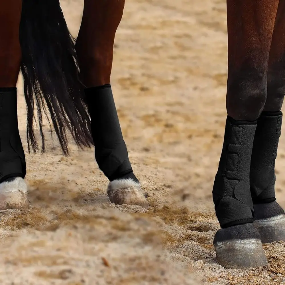 4pcs/set Colorful Horse Sport Boots Set Durable 3 Size Medicine Brushing Boots Easy To Wear Breathable Front Hind Legs Guard