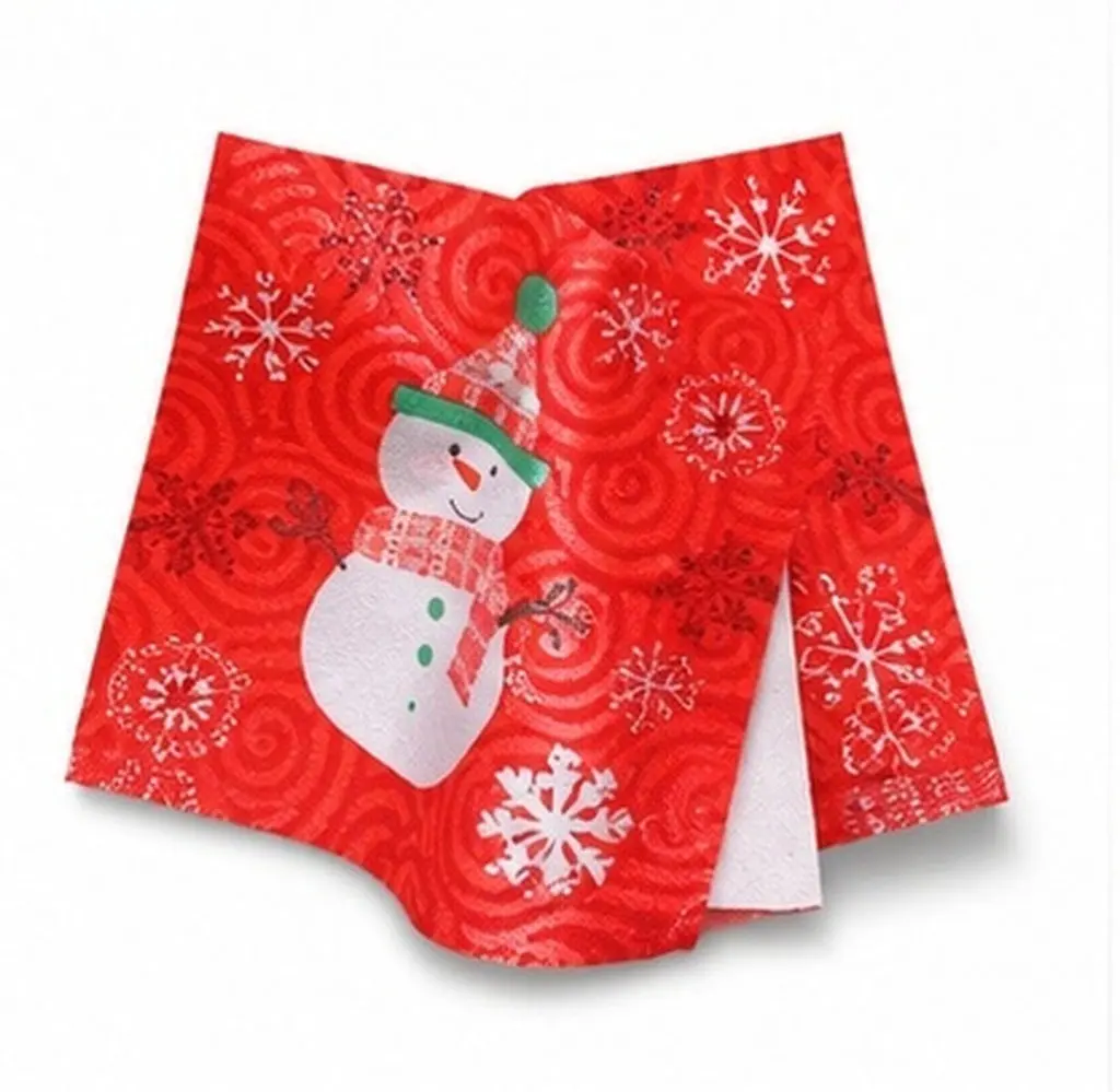 50Pcs Christmas Snowman Printed Napkins Disposable Wood Pulp Paper Dinner Napkins Party Supplies Birthday Shower Christmas