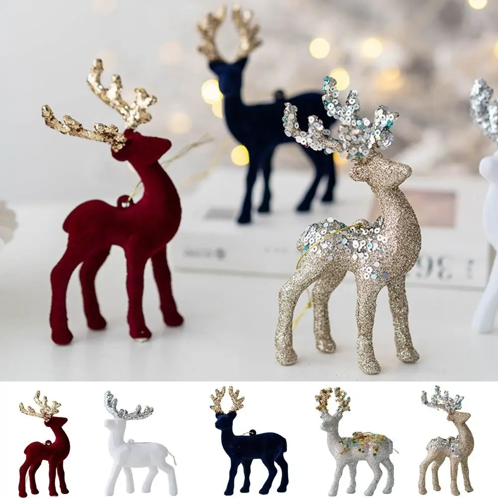 Creative White Simulation Glittering Reindeer Hanging Decorative Christmas Elk Decorations Small Xmas Tree Pendant Home