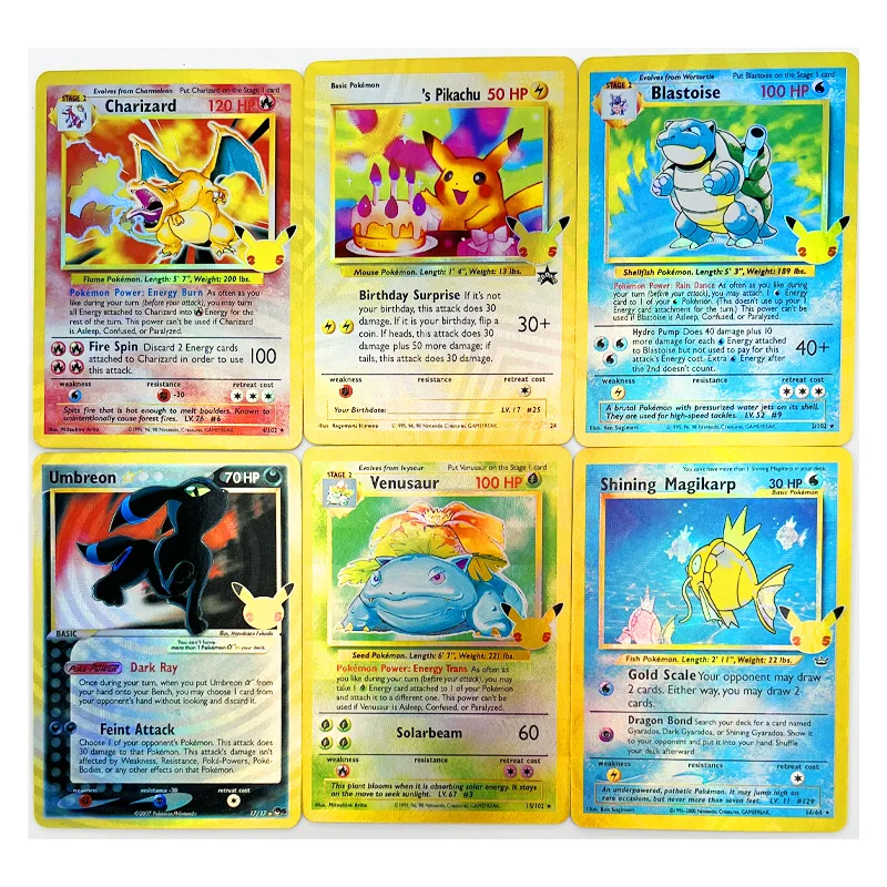 50Pcs Ptcg Hp Pokemon English Version 25Th Pikachu Charizard Venusaur Color Flash Gauze Flash Anime Game Collection Card Toy