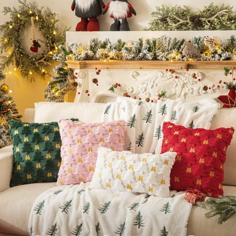 

Рождественская наволочка из мягкого плюша из искусственного меха, шерсти, рождественской елки, наволочки, зимний праздничный декор 30x50 см, 45x45 см, 50x50 см