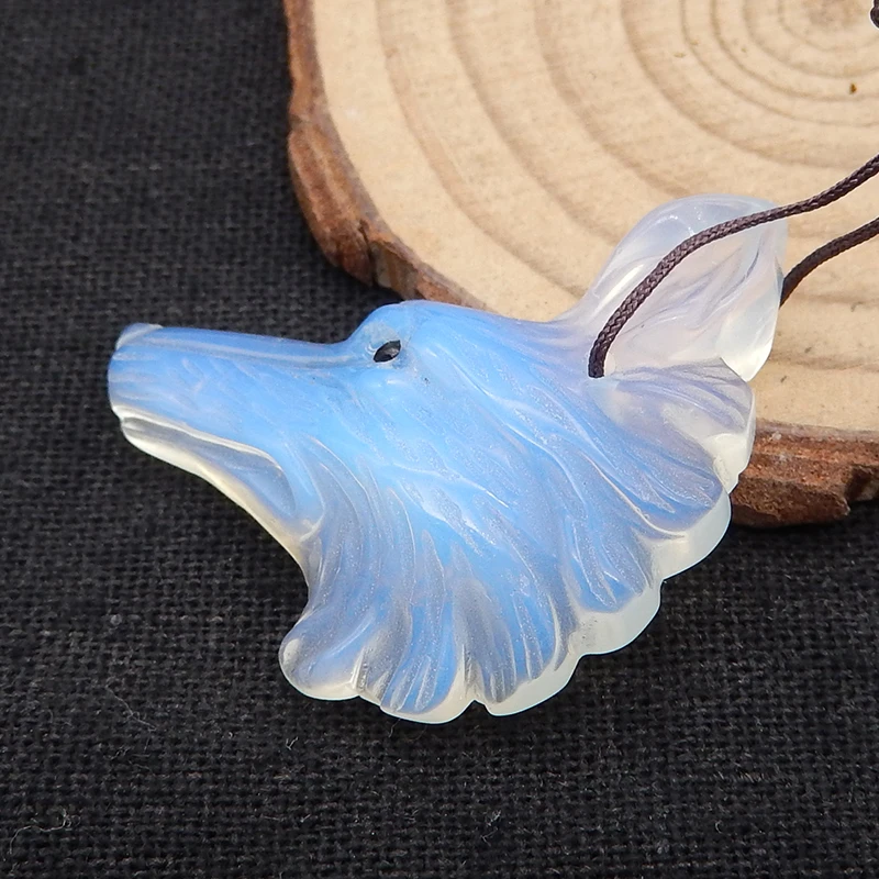 Support For Custom Opalite Handmade Animal Wolf Head Fashion Pendant Bead 37x35x8mm 7.9g