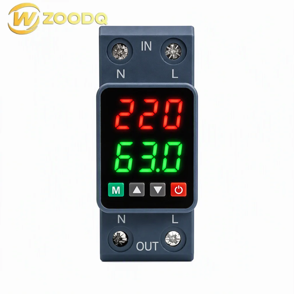 Easy Din Rail Mount PC Shell Single Phase 2P Over/Under Voltage & Overcurrent Protector with Power-On Delay for Home Circuit